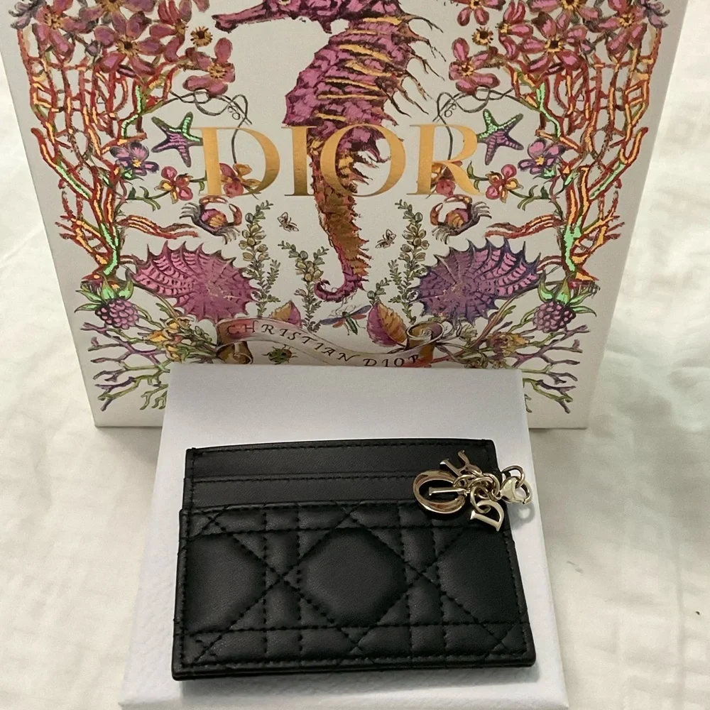Lady Dior Black Leather freesia card holder